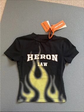 NWT Heron Preston Flame Baby Tee XXS Black Graphic Crop Top